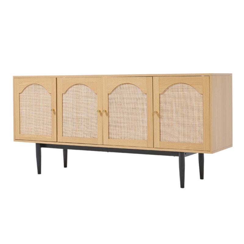 Wooden Sideboard Cabinet Cupboard Unit Storage Furniture With Rattan Woven Doors