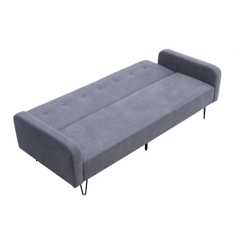 3-Seater Sofa Bed Click Clack Button Tufted Settee Recliner Couch Green Grey Bed