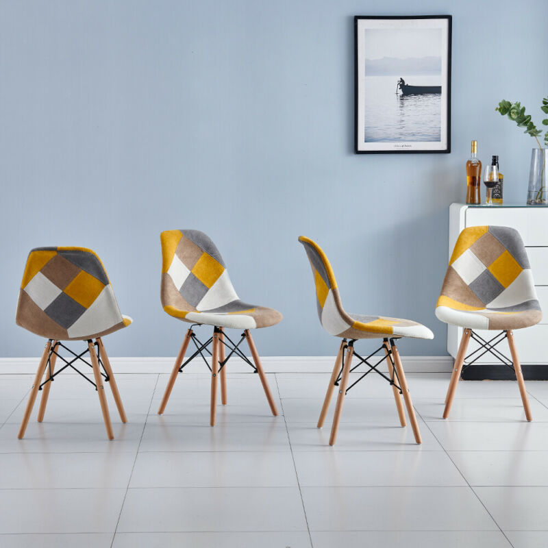 4Pcs Dining Chairs Eiffel Chairs Side Chairs Soft Padded Seat Home Kitchen Check