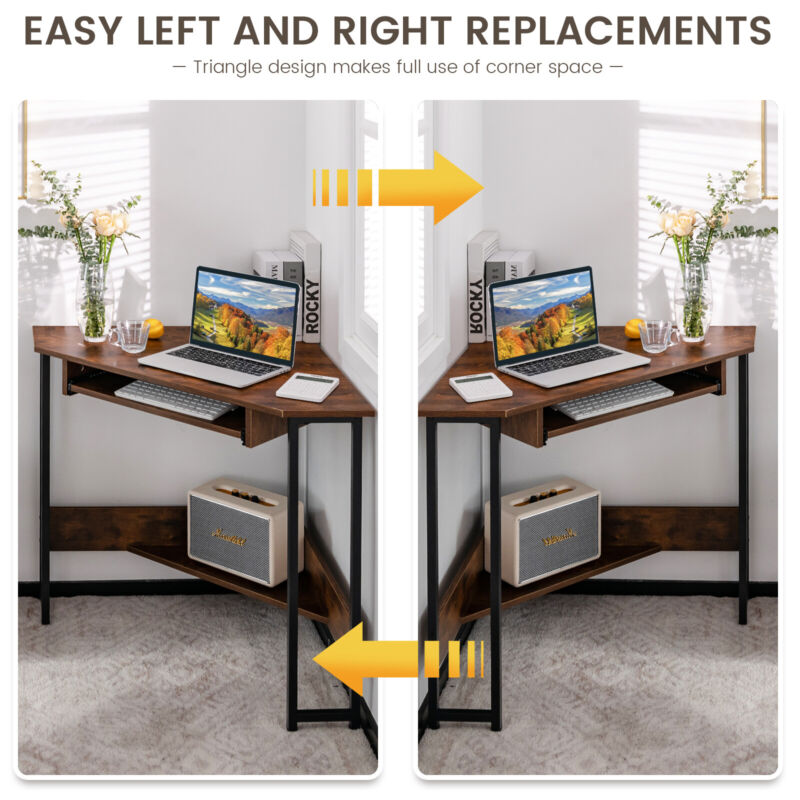 90-degree Triangle Corner Computer Desk Space-saving Laptop Writing Desk