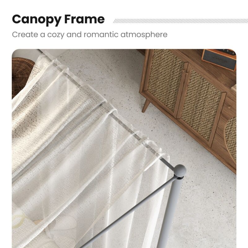 Double Size Metal Canopy Bed Frame Modern 4 Poster Platform Bed with Headboard