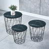 Set of 3 Nested Table Side Table Storage Basket Metal Wire Black Marble Effect