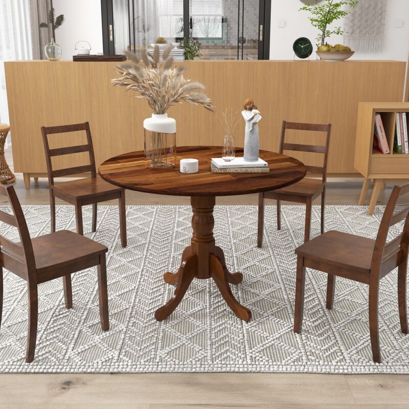 Wooden Dining Table 4 Persons Round Kitchen Table Counter w/ Curved Trestle Legs