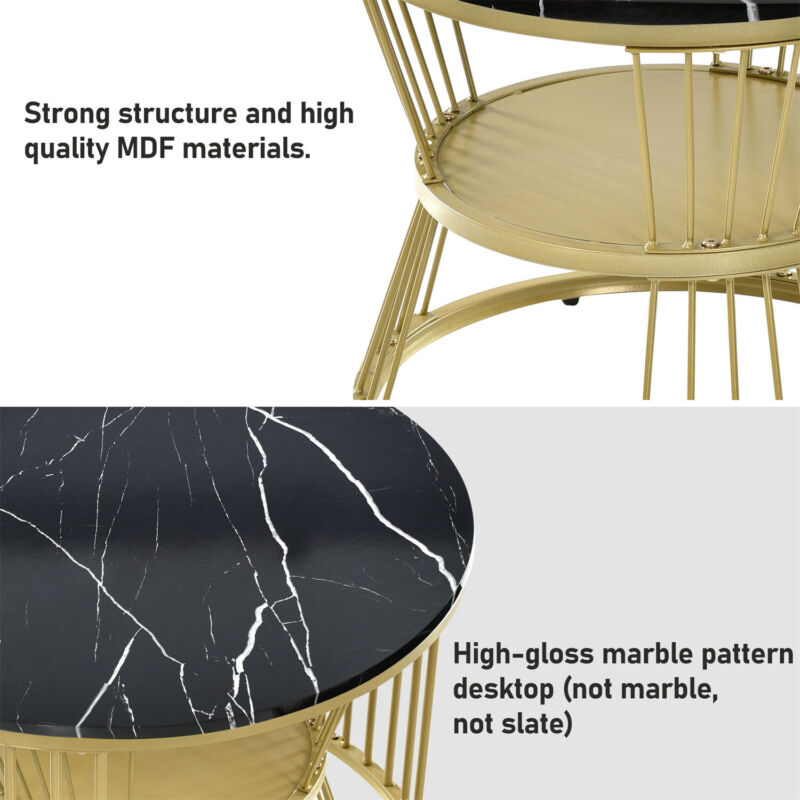 Round Nesting Coffee Table Set of 2 Marble Effect Side End Table Living Room MR