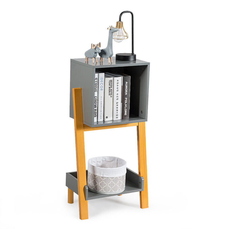 Side End Table Wooden Compact Storage Bookcase with Open Drawer and Bottom Shelf