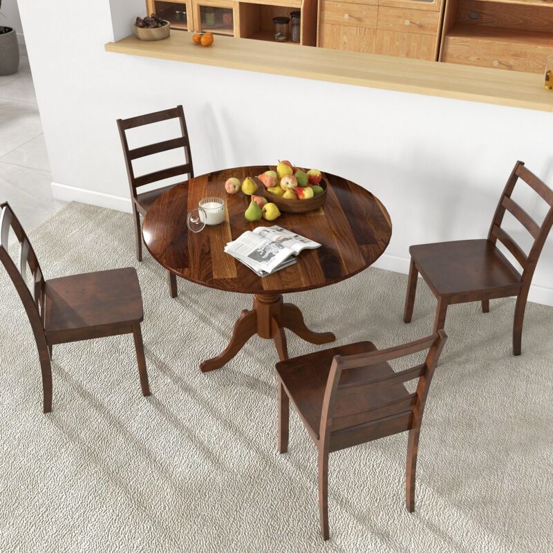 Wooden Dining Table 4 Persons Round Kitchen Table Counter w/ Curved Trestle Legs