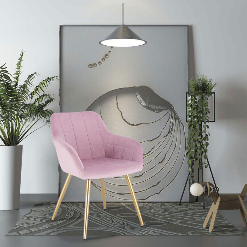 1x Dining Chair Velvet Seat Padded Breakfast Armchair w/ Backrest Kitchen Lounge