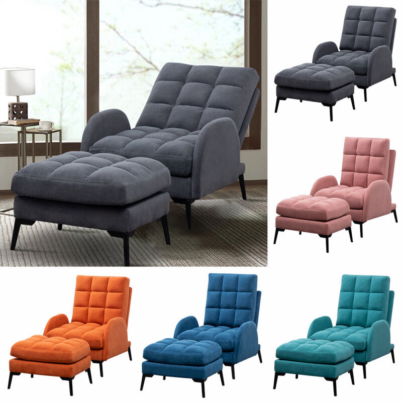 Upholstered Velvet Single Sleeper Sofa Recliner Home Cinema Armchair with Stool