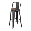 2-4 Seater Wooden Top Metal Industrial Bar Stool Kitchen Chair Backrest Footrest
