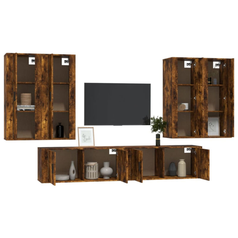 6 Piece TV Cabinet Set Smoked Oak Engineered Wood C0W8