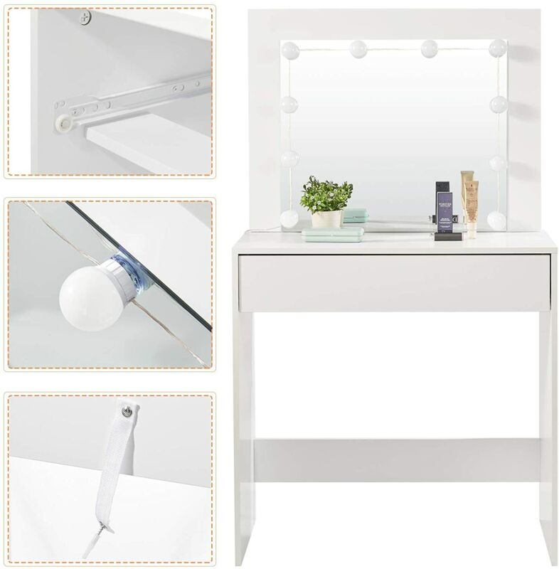Dressing Table Vanity Makeup Desk w/ LED Lights Mirror Drawer Bedroom Furniture