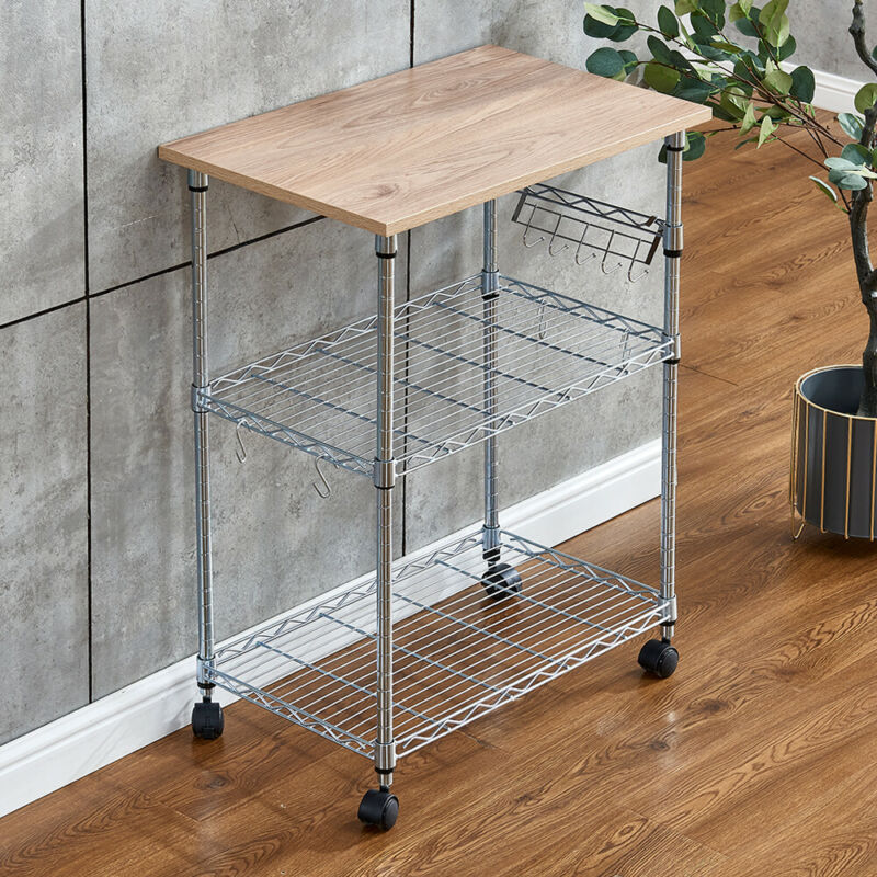 3 Tier Fruit Trolly Basket Rack Vegetable Storage Kitchen Cart with Wheels Home