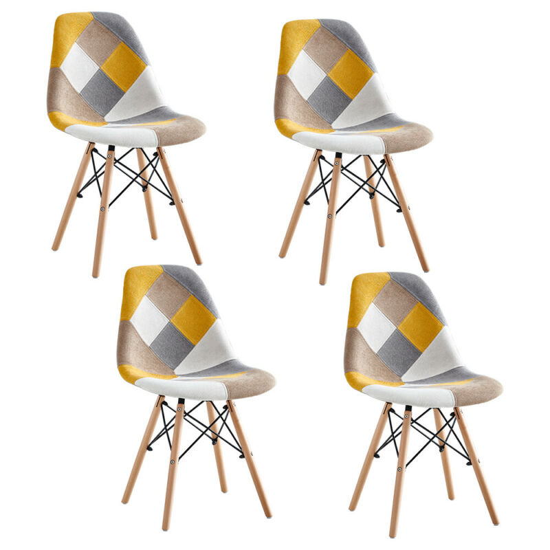 4Pcs Dining Chairs Eiffel Chairs Side Chairs Soft Padded Seat Home Kitchen Check