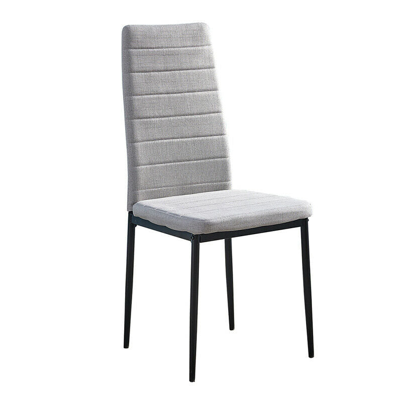 Set of 4 Grey Fabric Dining Chairs High Back Padded Seat Kitchen Dining Room BN