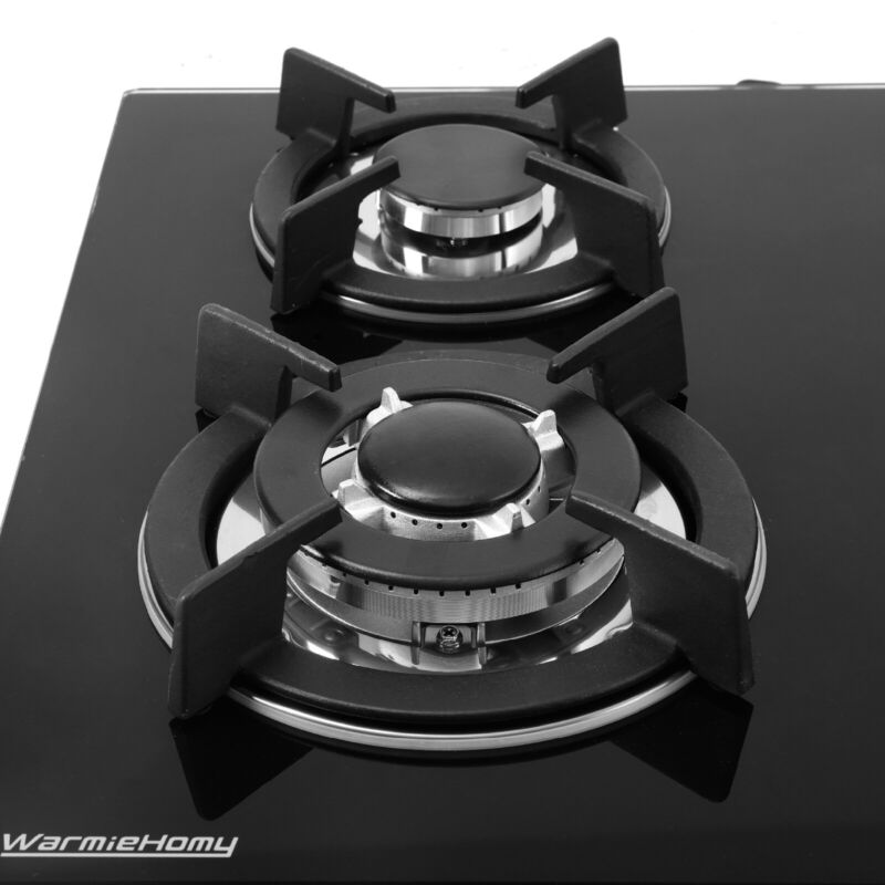 Built In 2/4/5 Burner Black Glass On Gas Wok Burner Hob With Cast Iron Pan Stand
