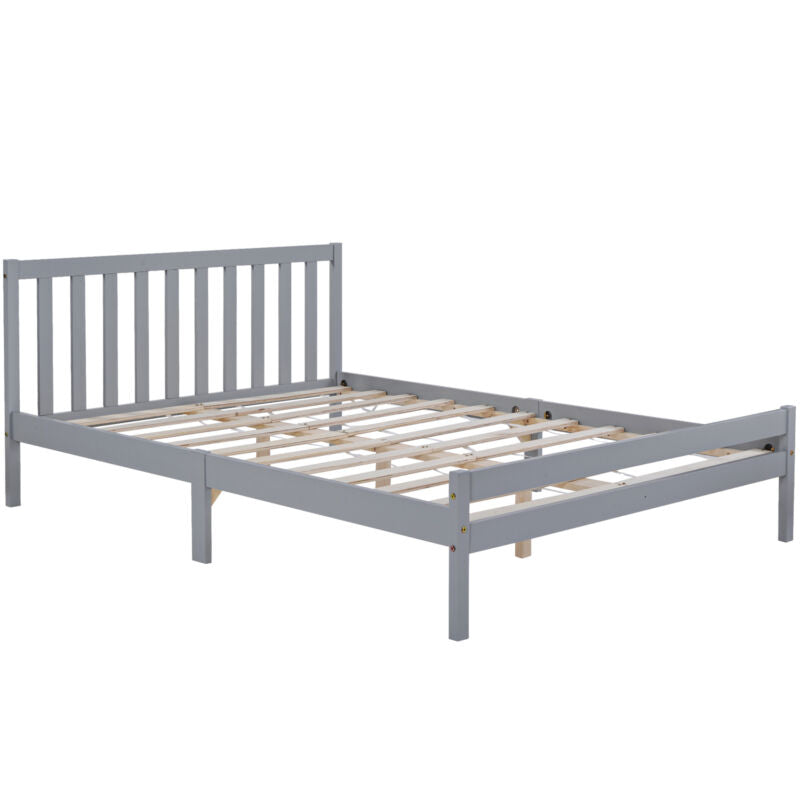 4ft6 Double Bed Wooden Frame Solid Pine Wood Bed Grey For Adults Kids Teenagers