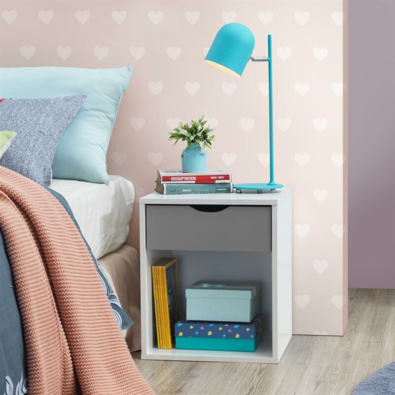 Alton Bedside Cabinet Bedroom Furniture Nightstand Table 1 Drawer White Grey