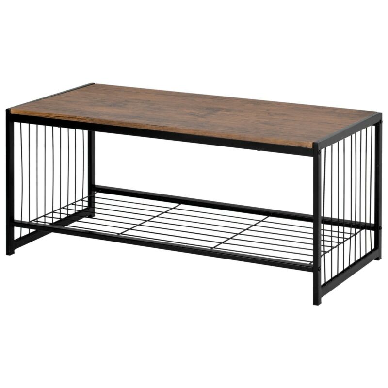 2-Tier Coffee Table Tea Sofa Table with Shelf Storage Metal Frame 100x50x45cm