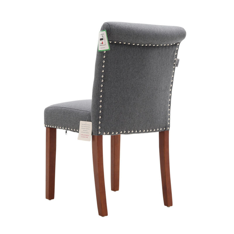 2pcs Linen Padded Dining Chairs Retro Button Back Kitchen Dinner Seat Wooden Leg