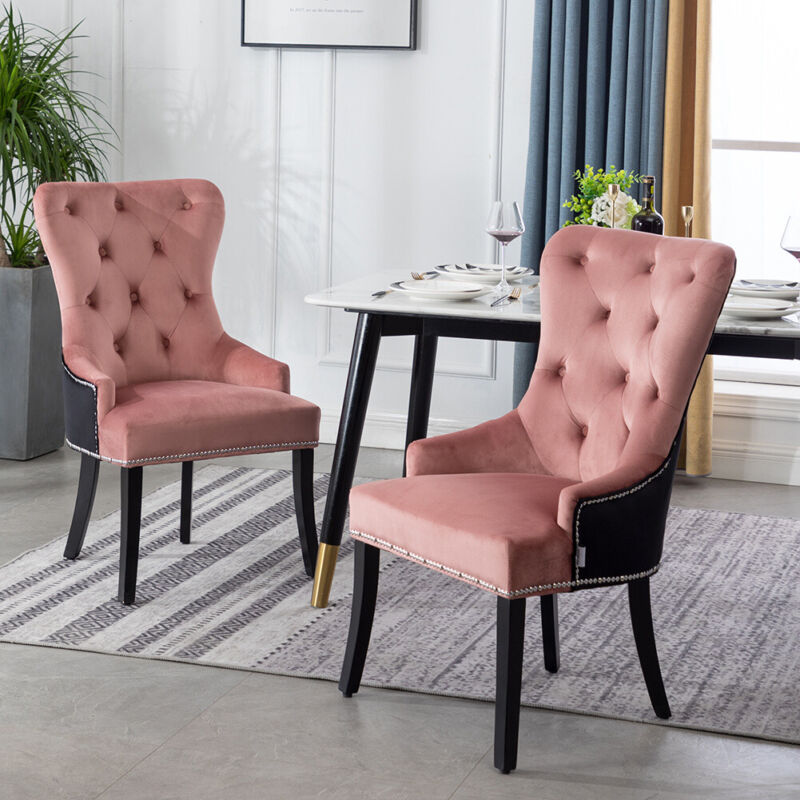 1-2-4X Velvet Button Dining Chairs Knocker Back Kitchen Nailhead High Backrest