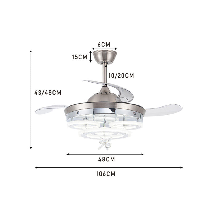 2 in 1 Modern Chandelier Ceiling Fan Light LED Lamp with Remote Living Room 42"