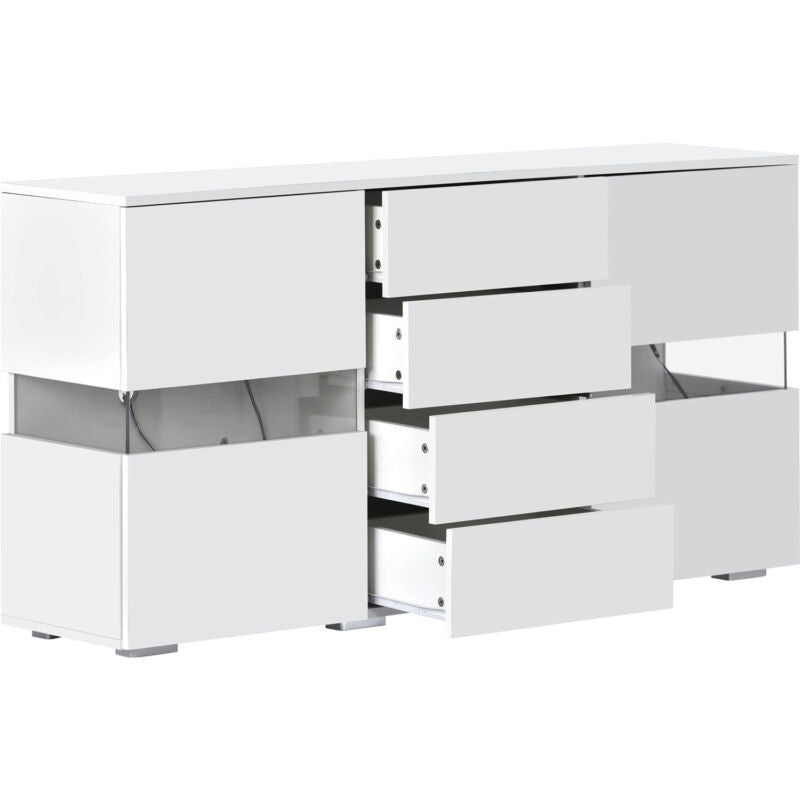 Modern Cabinet Cupboard Sideboard TV Unit High Gloss 2 Doors 4 Drawers With LED