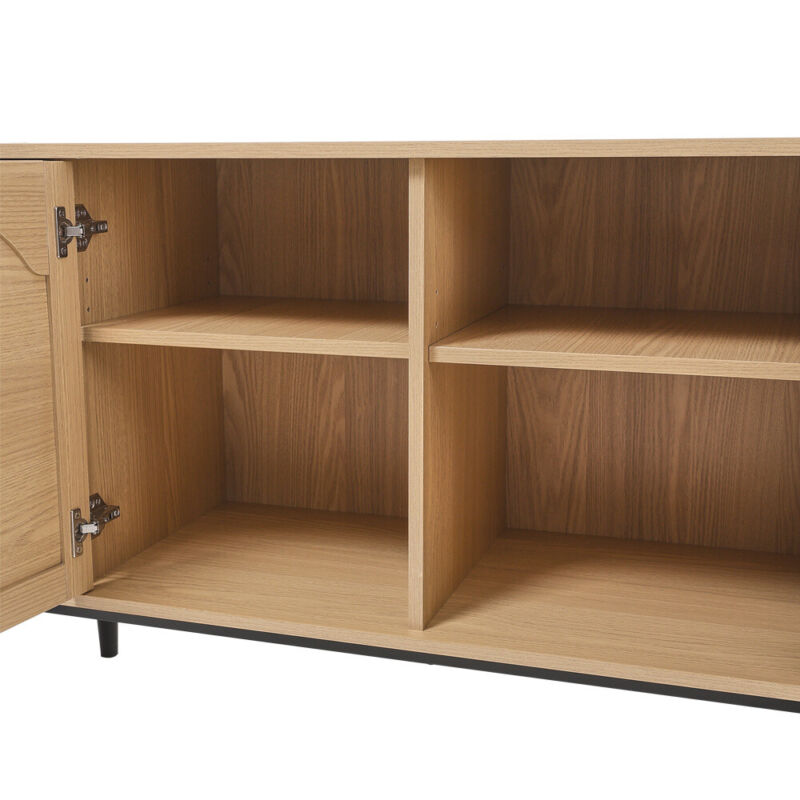 160CM Light Wood Effect Rattan Sideboard Large 4 Door 8 Cubbies Storage Cabinet