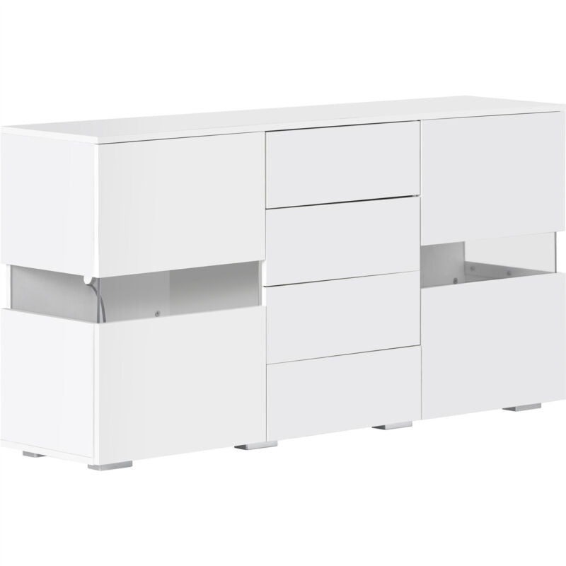 Modern Cabinet Cupboard Sideboard TV Unit High Gloss 2 Doors 4 Drawers With LED