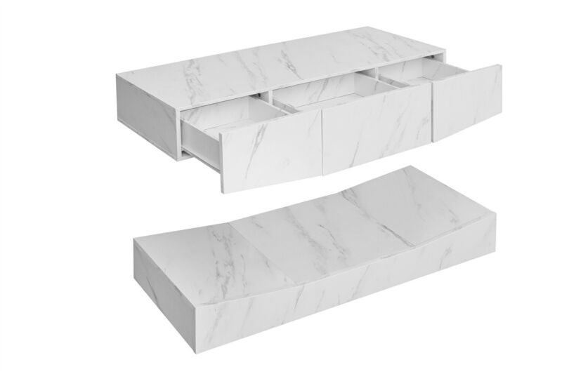 Modern Floating TV Wall Unit Cabinet TV Stand High Gloss White W/ RGB LED Lights