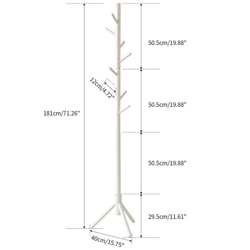 Beech Wooden Standing Coat Rack 8 Hooks Wood Tree Stand Coat Hat Handbag Rack