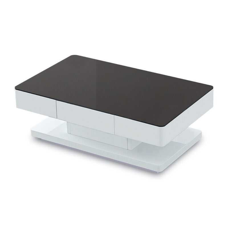 Black Glass Coffee Table White High Gloss Table with Storage Drawers Home Office