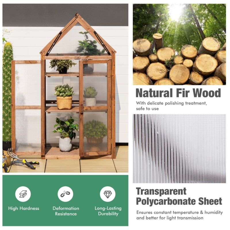 3-Tier Garden Cold Frame Portable Wooden Mini Greenhouse W/ Removable Shelves