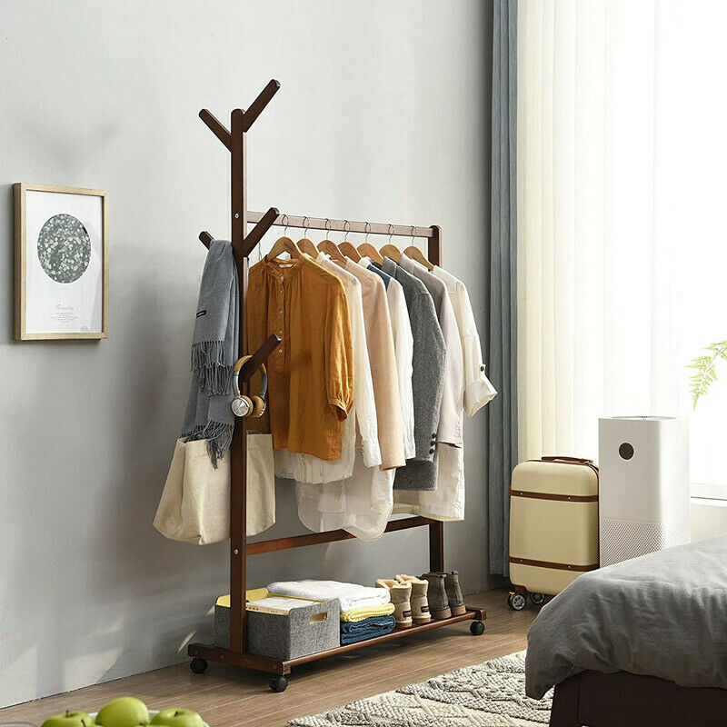 Heavy Duty Clothes Hanging Rail Clothing Coat Stand with Shoe Rack Shelf