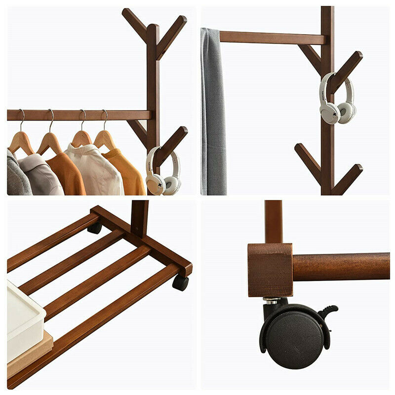 Heavy Duty Clothes Hanging Rail Clothing Coat Stand with Shoe Rack Shelf