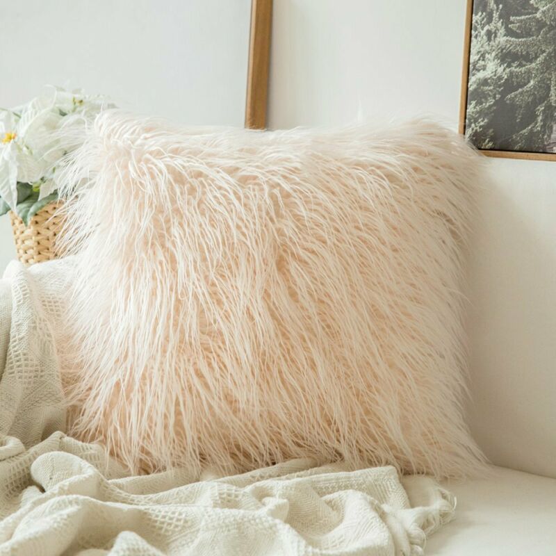 18" Plush Throw Pillow Case Fluffy Plush Sofa Cushion Cover Home Sofa Decor