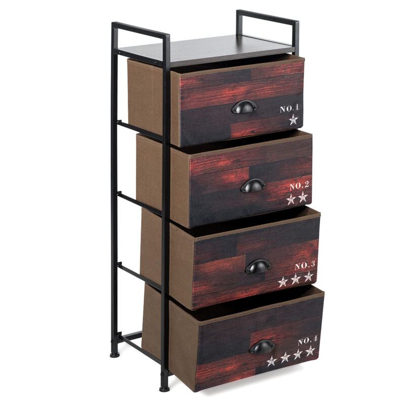 4 Drawer Fabric Dresser Tower Vertical Storage Chest Organizer Unit Steel Frame