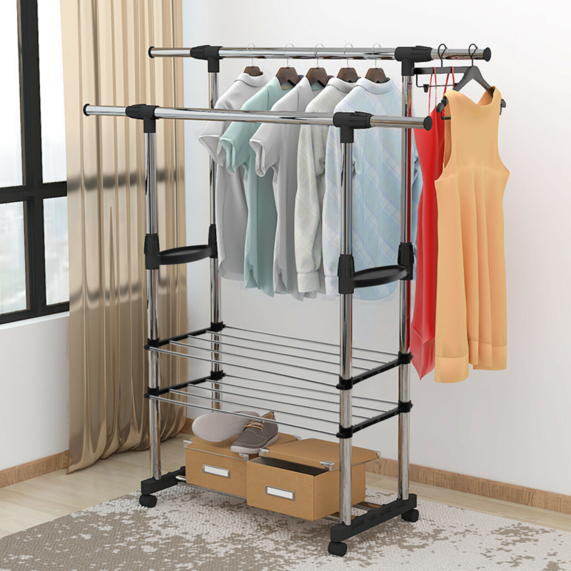 Heavy Duty Clothes Rail Rack Garment Hanging Display Stand Shoes Storage Shelves
