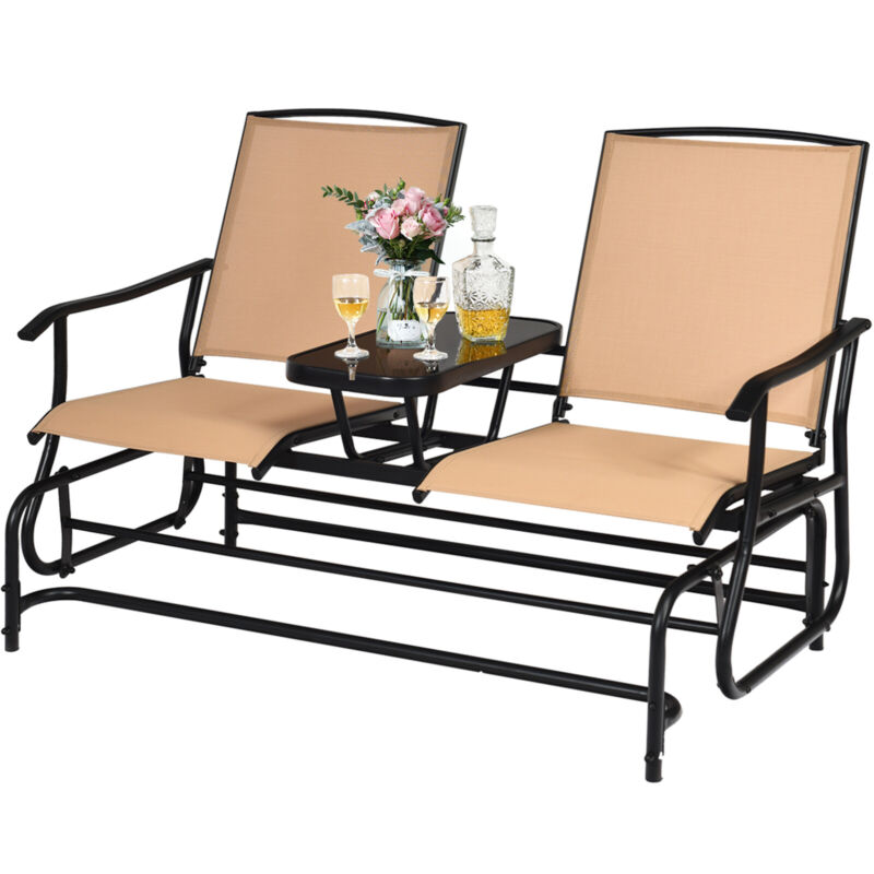 2 Seater Garden Swing Glider Lounge Chair Patio Rocking Armchair W/ Center Table