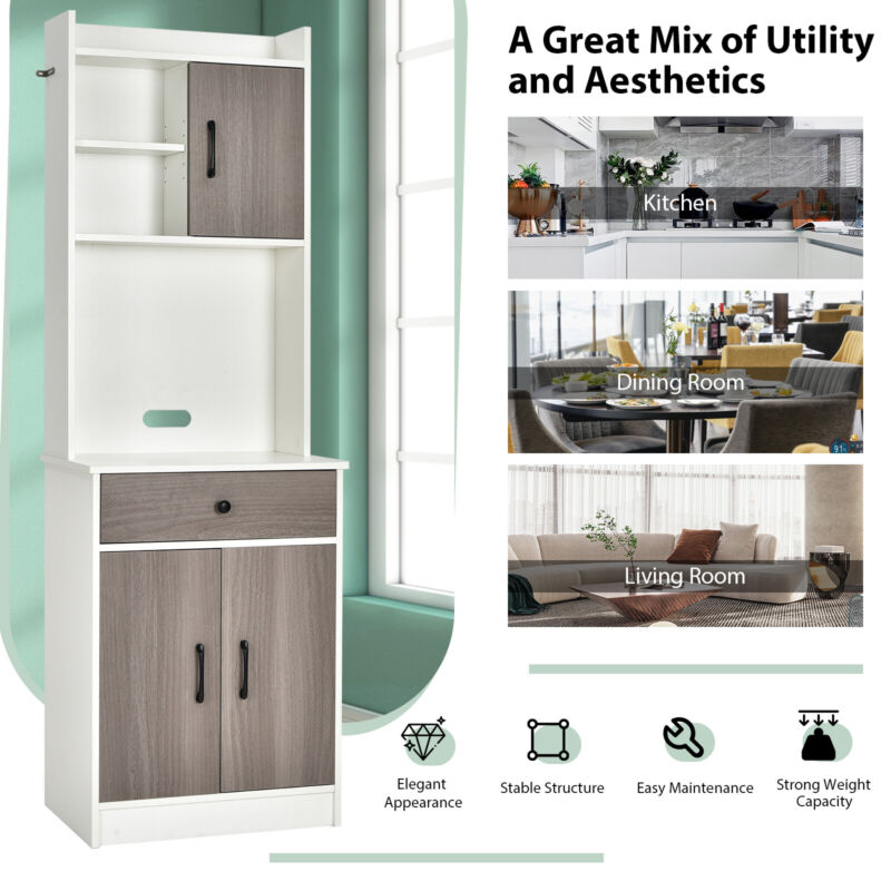 Tall Kitchen Cupboard Buffet Pantry Storage Cabinet with Adjustable Shelves