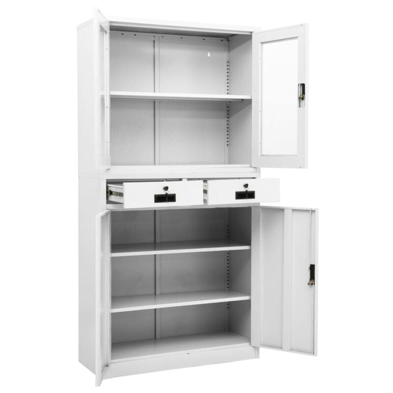Office Cabinet White 90x40x180 Steel and Tempered Glass E3D0