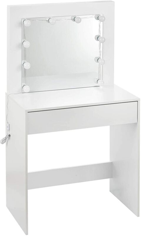Dressing Table Vanity Makeup Desk w/ LED Lights Mirror Drawer Bedroom Furniture