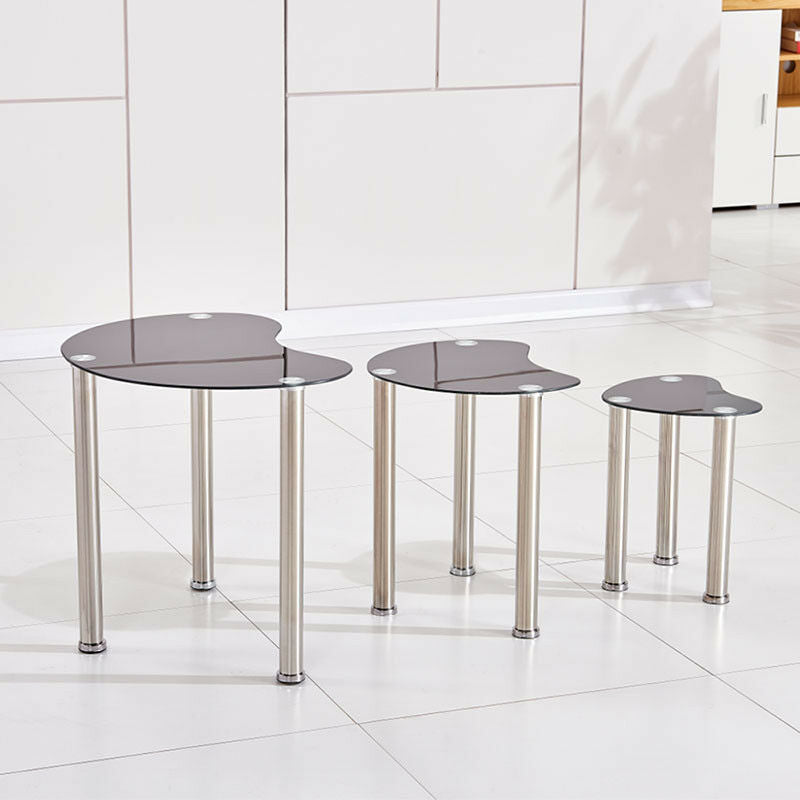 Black Glass Nest of 3 Tables Side End Corner Lamp Nested Sofa Tables Livingroom