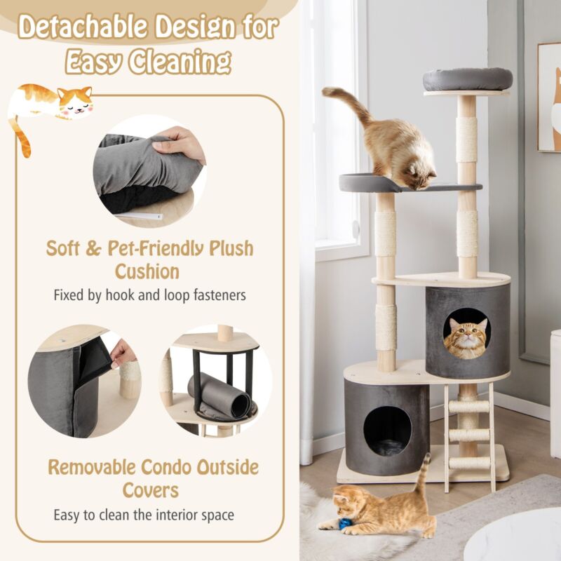 Cat Tree Tower Indoor Cats Wooden Kitten Activity Center Cat Furniture