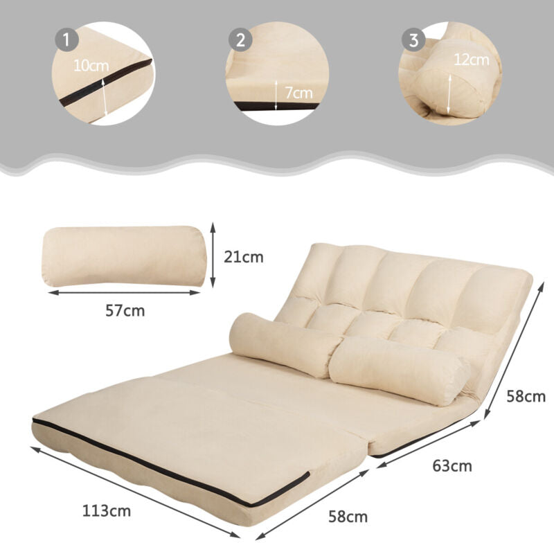 3 IN 1 Folding Lazy Sofa Bed Floor Sleeper Seat 6-Position Adjustable 2 Pillows