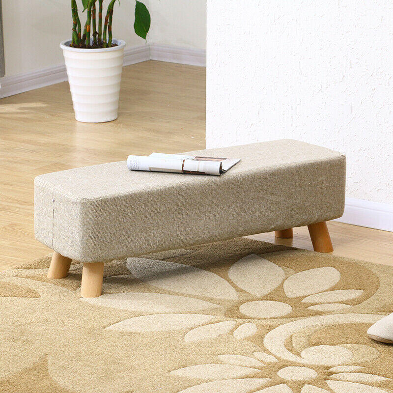 Linen Fabric Footstool Foot Rest Stool Pouffe Ottoman Seat Living Room Furniture