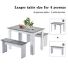 3Pcs Marble Look Dining Table and Chairs Set 2 Benches Kitchen Furniture MW