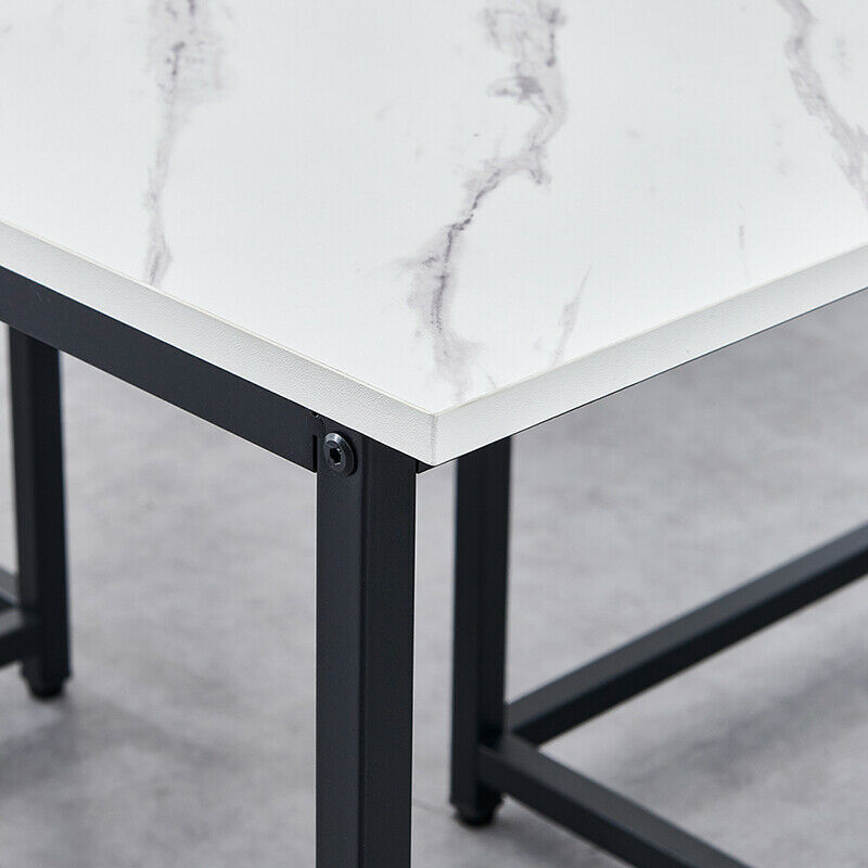 Nest of 3 Coffee Table and 2 Stools Set Living Room Office Lounge Marble Effect