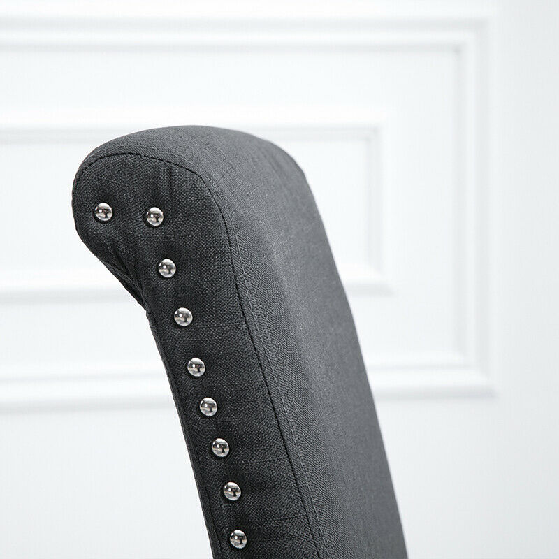 2x Dark Grey Dining Chairs Upholstered Fabric with Rivets Wood Legs Diningroom