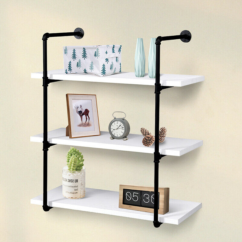 3 tier Shelf Display Storage Rack Holder Wall Mounted Metal Frame MDF Board Home