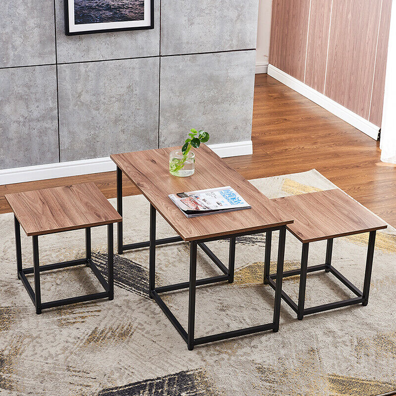 Nest of 3 Industrial Coffee Table and 2 Stools Set Living Room Office Lounge BN
